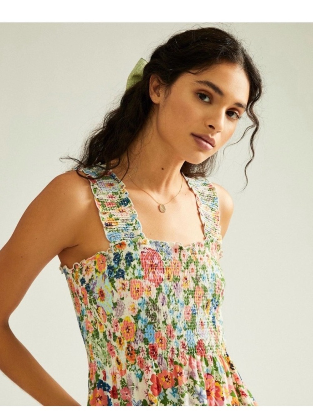 Anthropologie Floral Smocked ruffled peplum Tank crop Top NWT medium